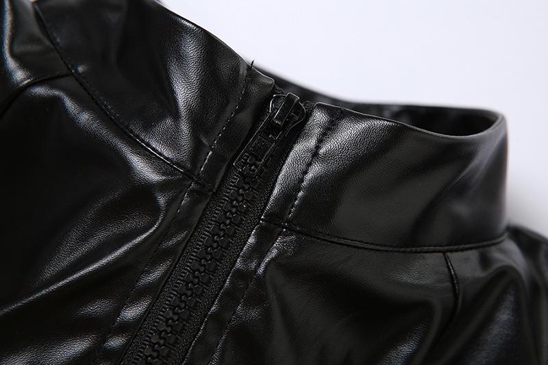 PU leather long sleeve zip-up crop top