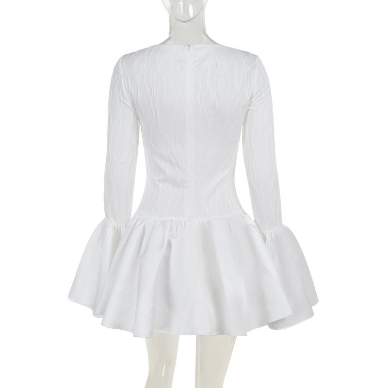 Long flared sleeve ruffle mini dress