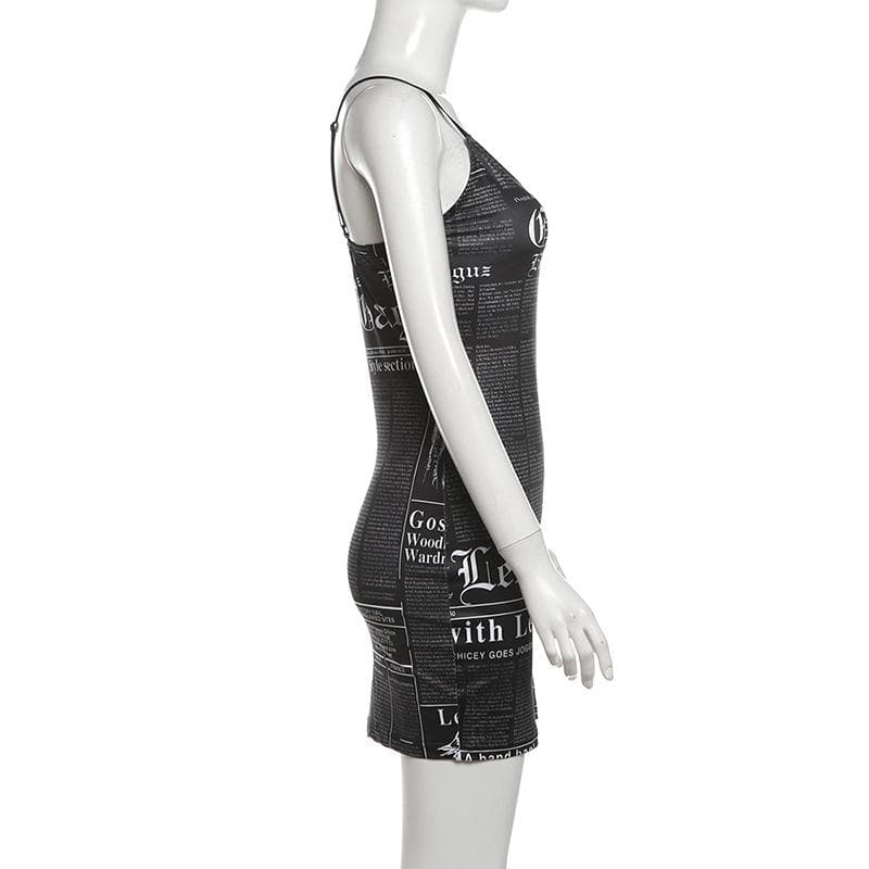 V neck letter print backless cami mini dress