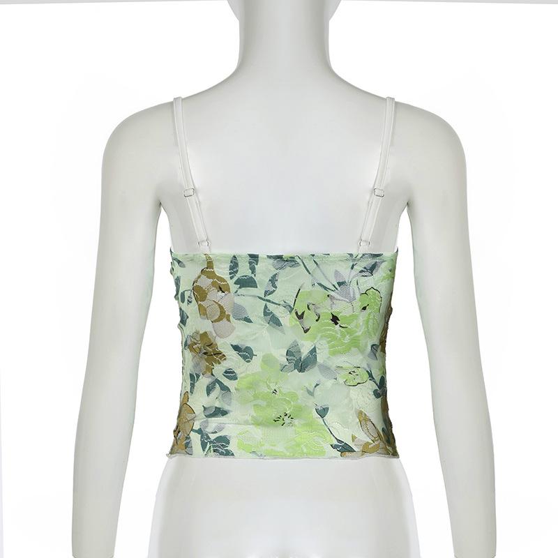 V neck mesh bowknot print cami top