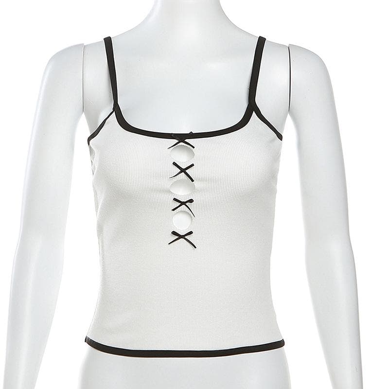 U neck hollow out bowknot stitch cami cut out top
