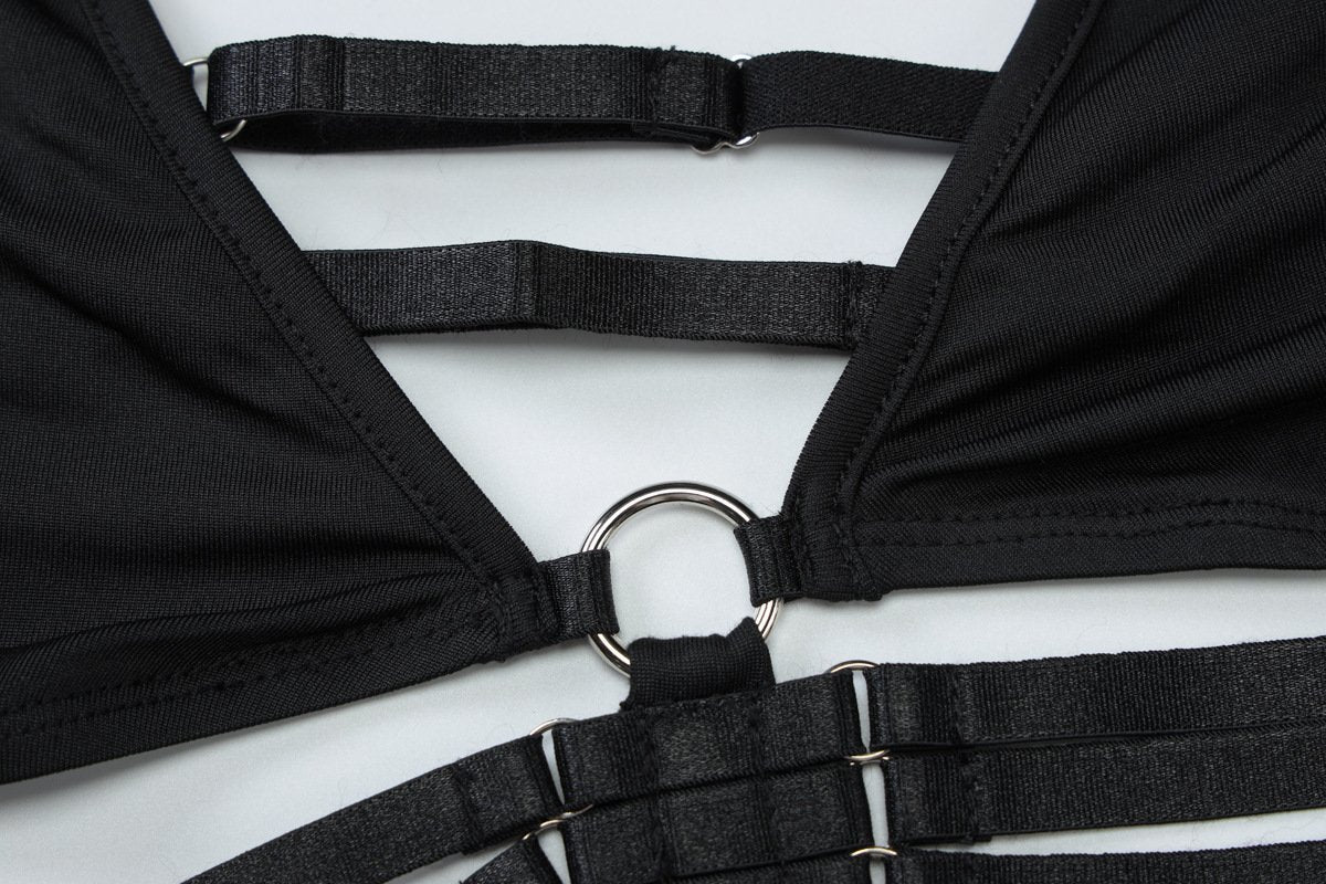 Long sleeve v neck adjustable o ring mini skirt set