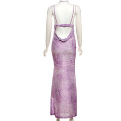 Halter hollow out print cami maxi dress