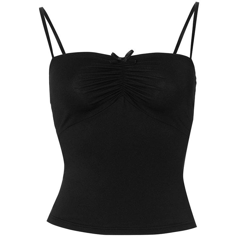 Ruched bowknot sweetheart neck backless cami top