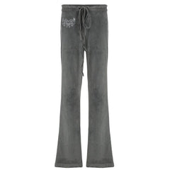 Velvet beaded self tie low rise pant