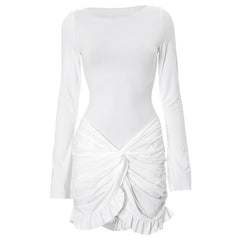 Long sleeve crewneck ruched mini dress