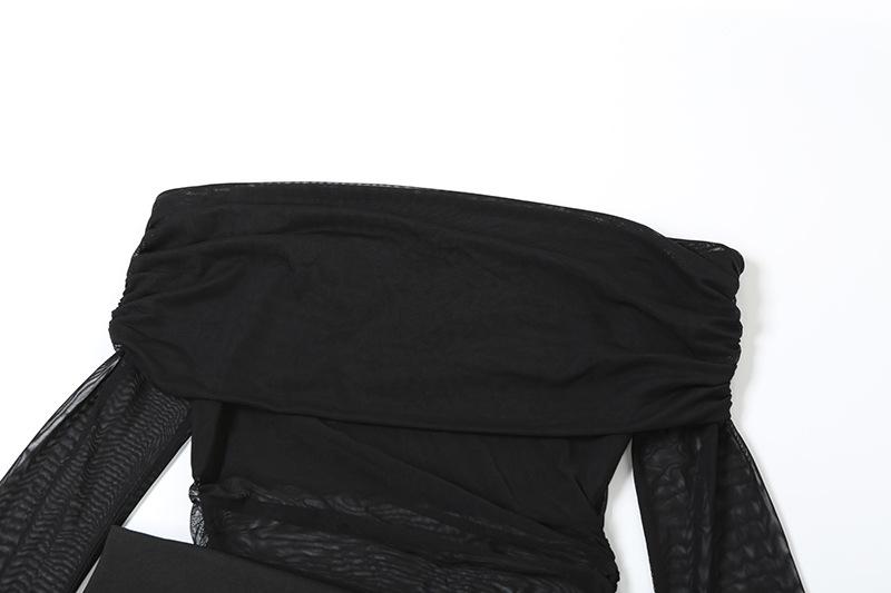 Off shoulder hollow out mesh maxi dress