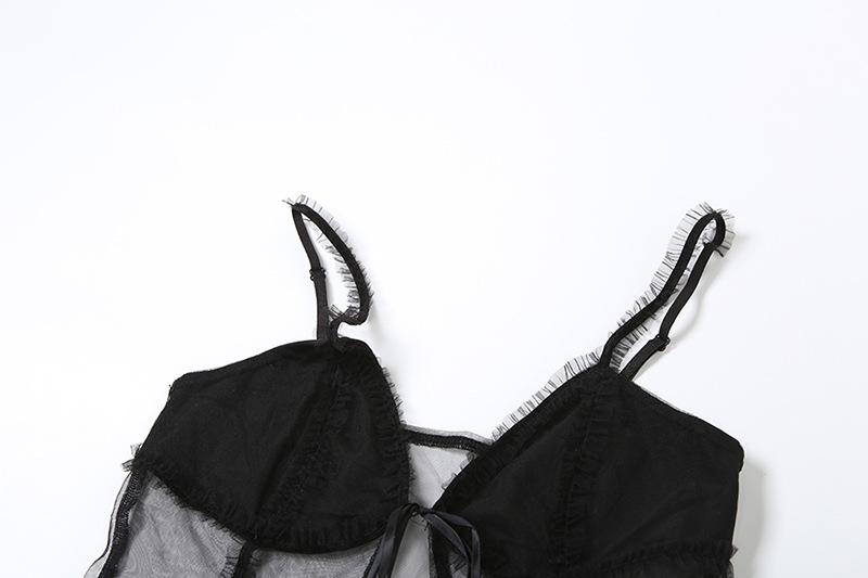 Mesh backless ruffle self tie cami top