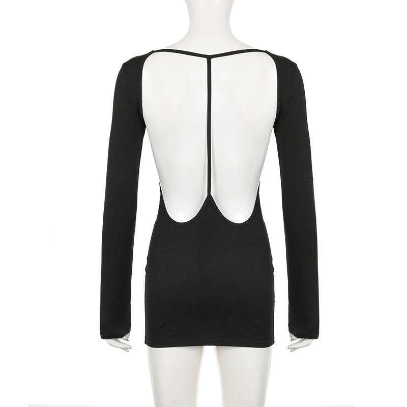Long sleeve hollow out backless mini dress
