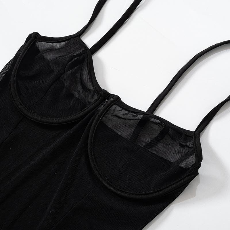 Sheer mesh see through solid low cut cami mini dress  | samba dress