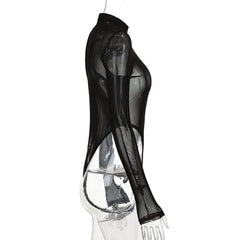 Sheer mesh high neck zip up front bodysuit