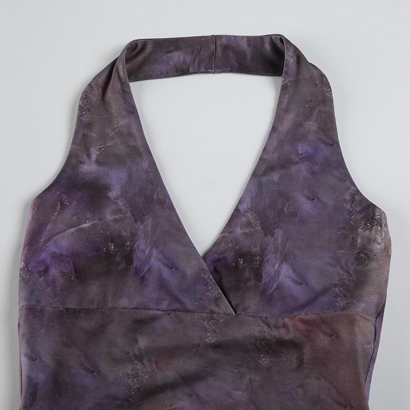 Halter v neck tie dye backless top