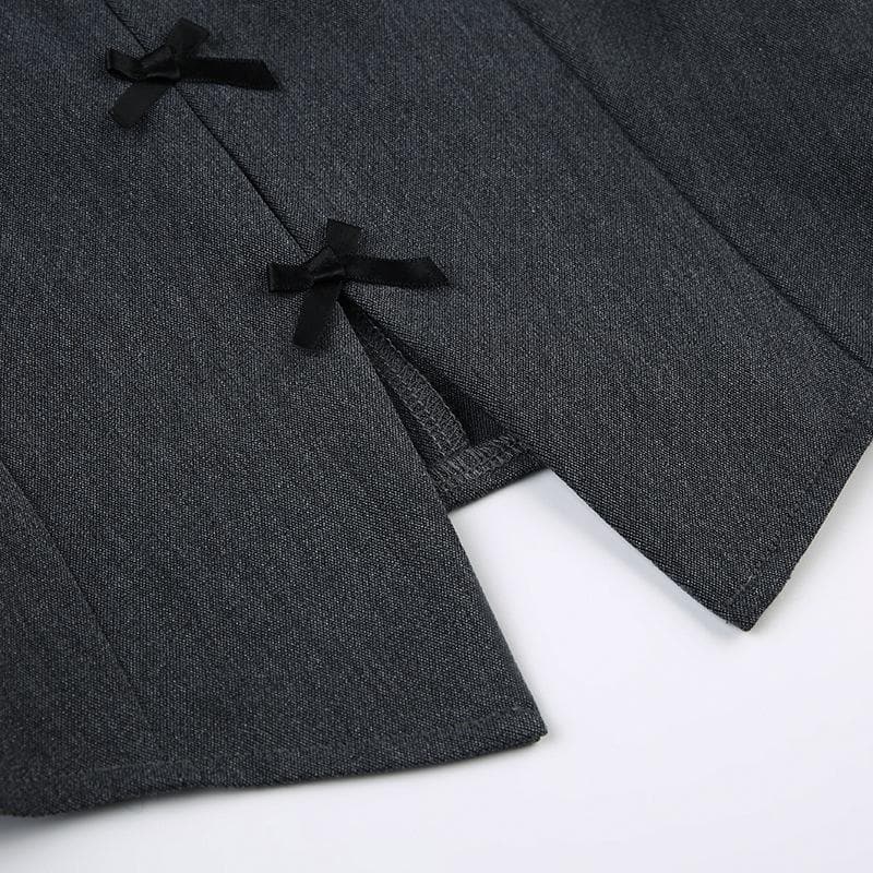 Halter bowknot slit backless zip-up sleeveless crop top