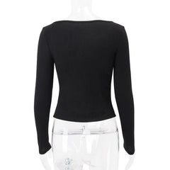 U neck long sleeve lace hem 2 piece cami top