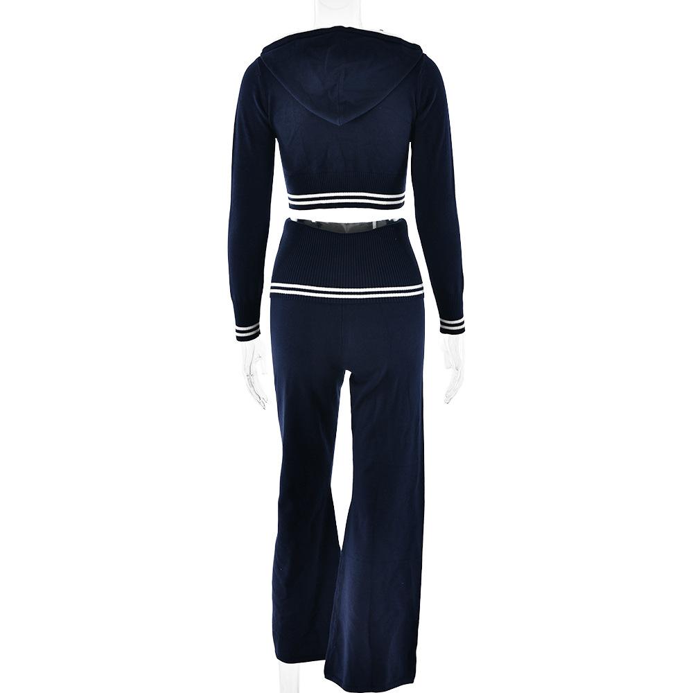 Long sleeve hoodie knitted zip-up high rise pant set