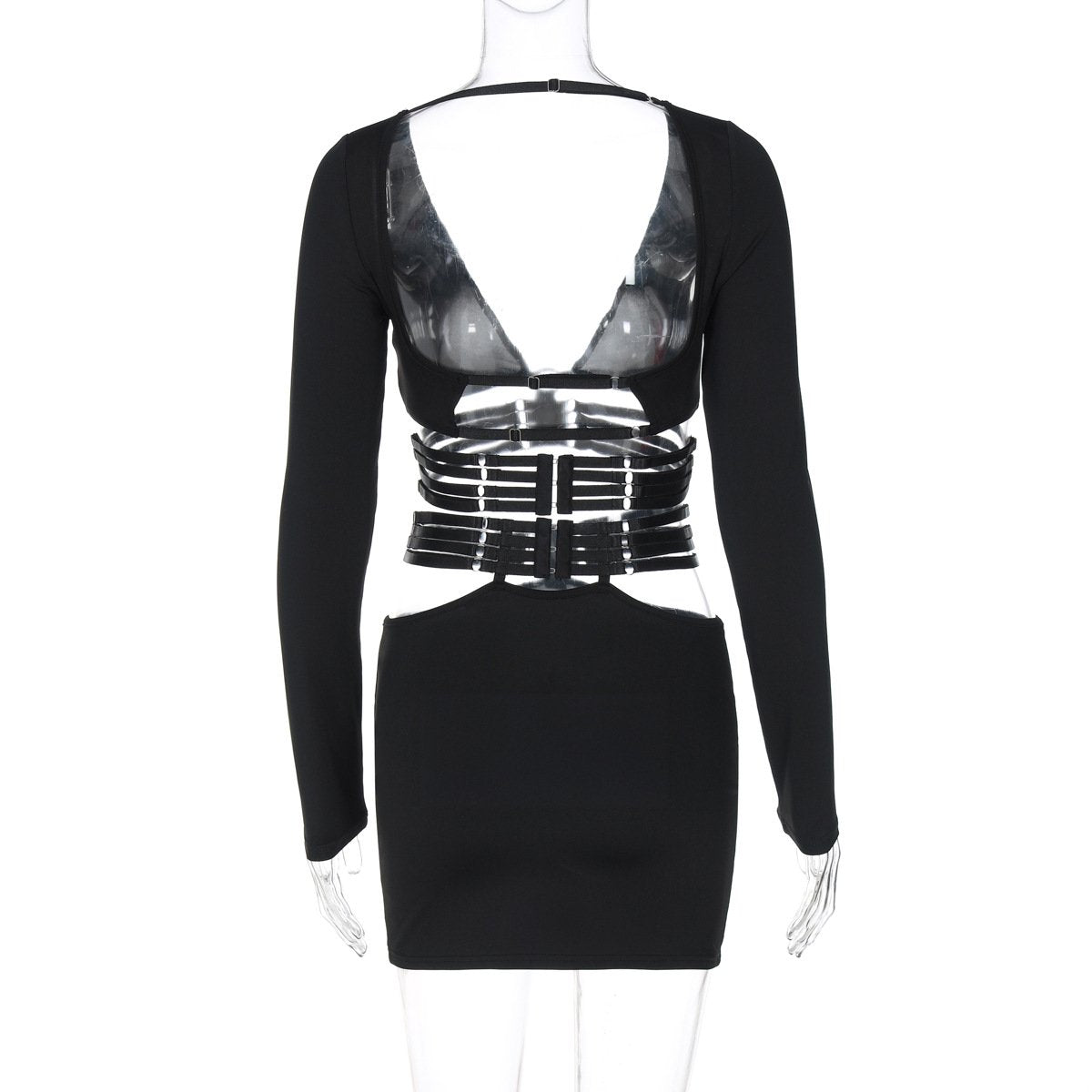 Long sleeve v neck adjustable o ring mini skirt set