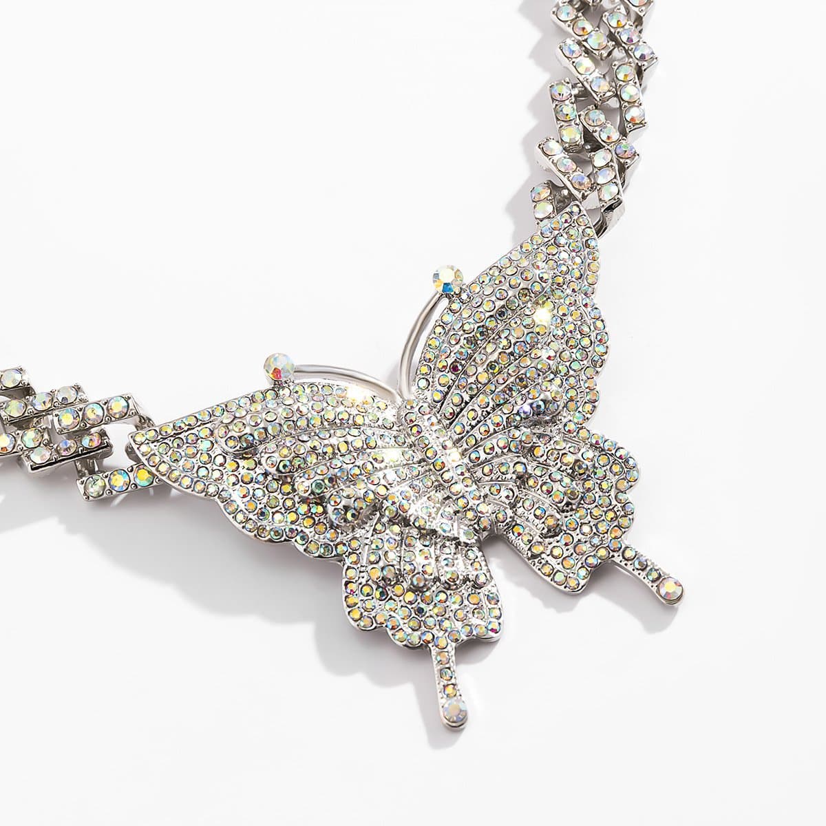 Butterfly pendant rhinestone cuban necklace