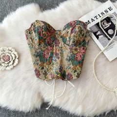 Sweetheart neck lace up bustier flower print top