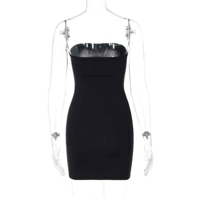 Cross pattern beaded backless tube mini dress  | black rave dress