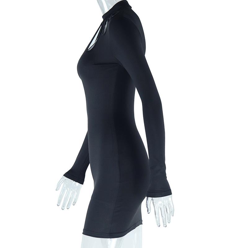 Long sleeve crewneck hollow out mini dress