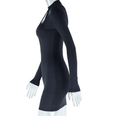 Long sleeve crewneck hollow out mini dress
