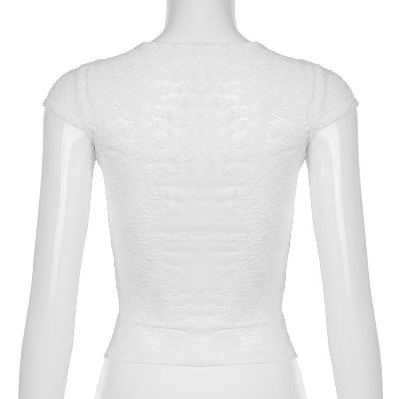 Cap sleeve round neck lace print top