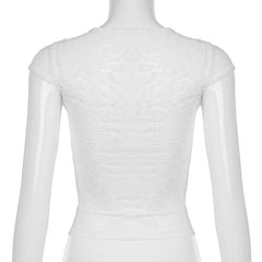 Cap sleeve round neck lace print top