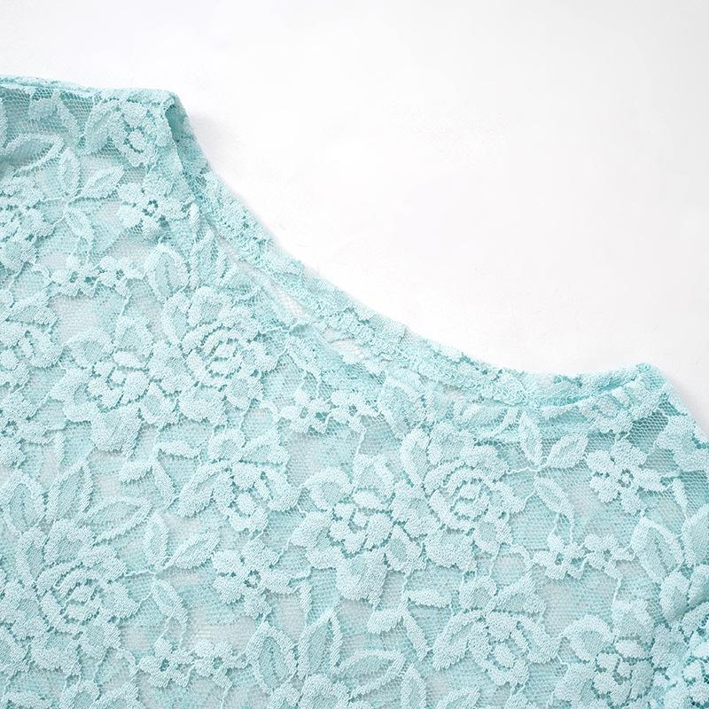 Long sleeve lace see through crop maxi skirt set