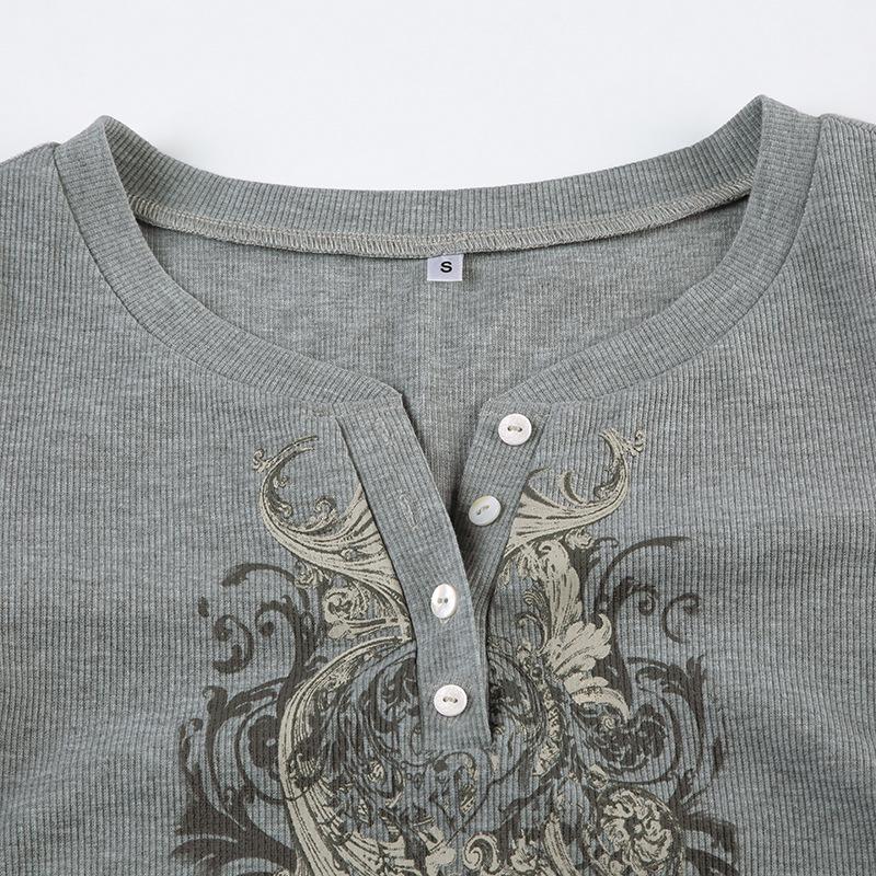 Long sleeve abstract ribbed button top