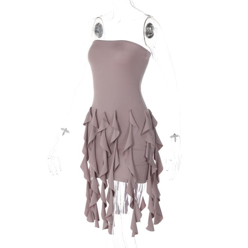 Ruffle backless sleeveless solid tube mini dress  | red tango dress