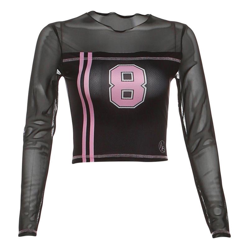 Stitch long sleeve crewneck â€?â€?pattern mesh top