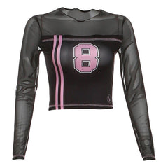 Stitch long sleeve crewneck â€?â€?pattern mesh top