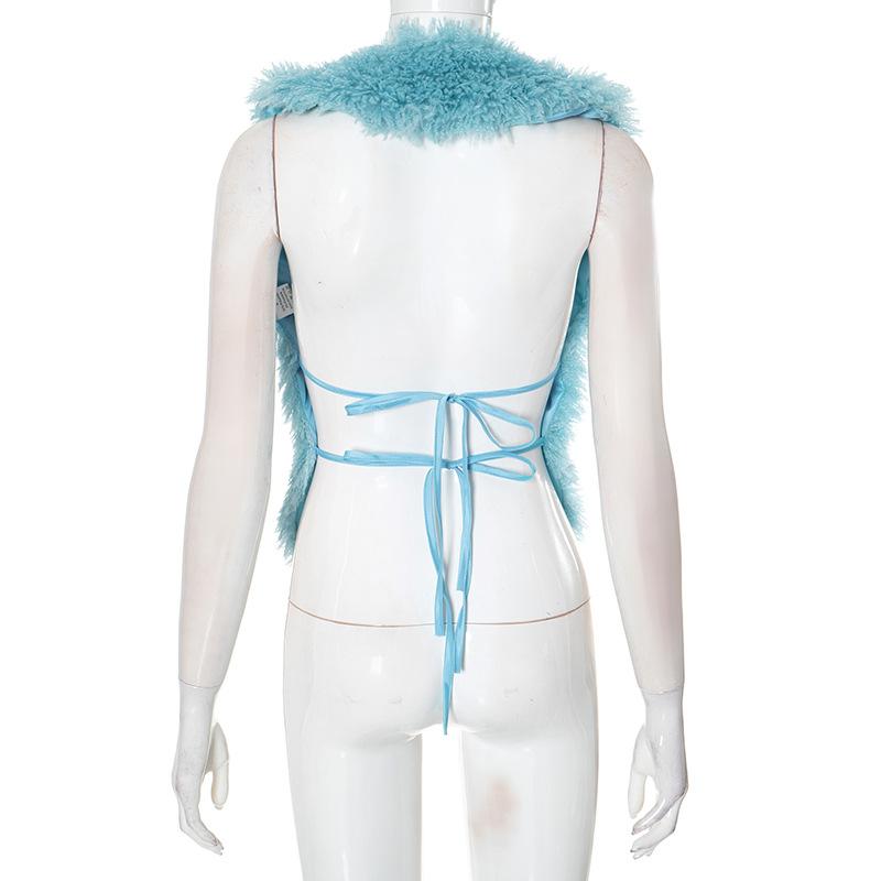 Halter fluffy self tie shrug top