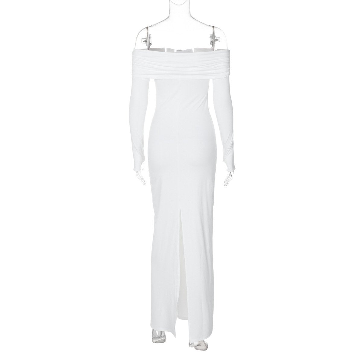 Off shoulder long sleeve slit o ring maxi dress