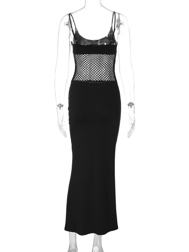 Fishnet u neck solid cami midi dress