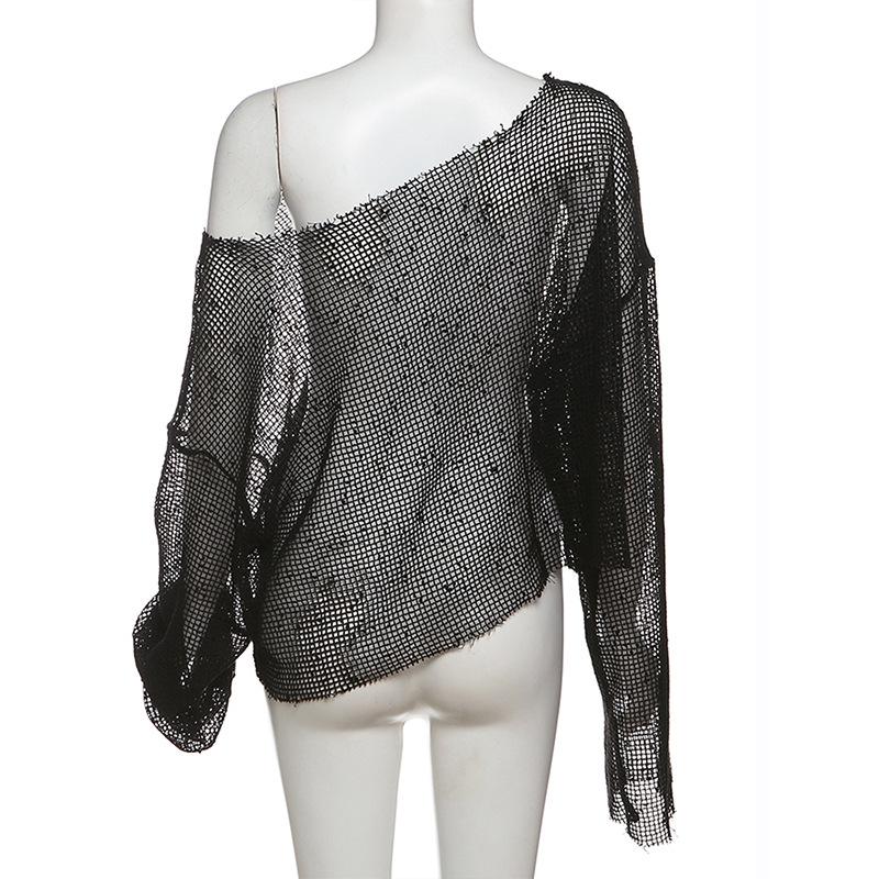 Long sleeve fishnet solid top
