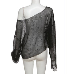 Long sleeve fishnet solid top