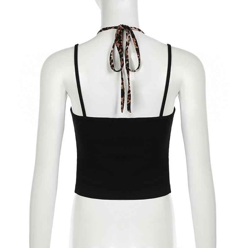 Halter leopard print backless cami top