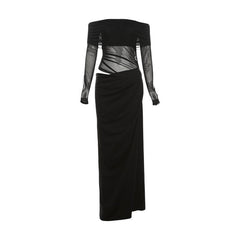 Off shoulder hollow out mesh maxi dress