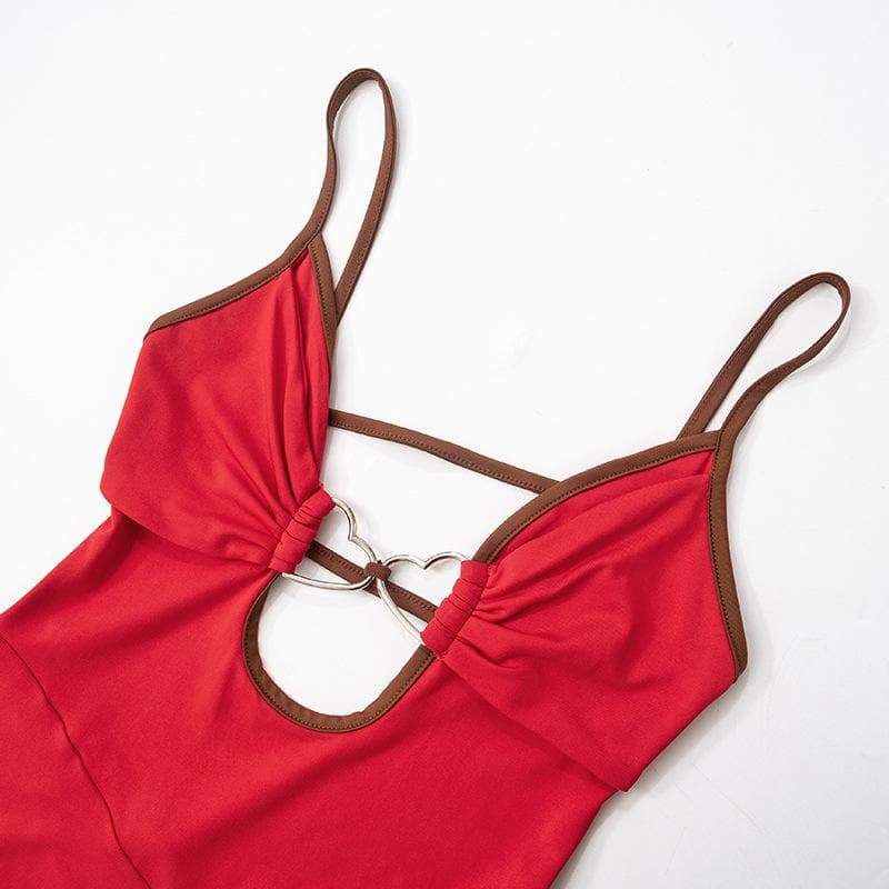 Heart ring ruched backless cami mini dress  | red tango dress