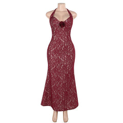 Halter lace flower applique maxi dress