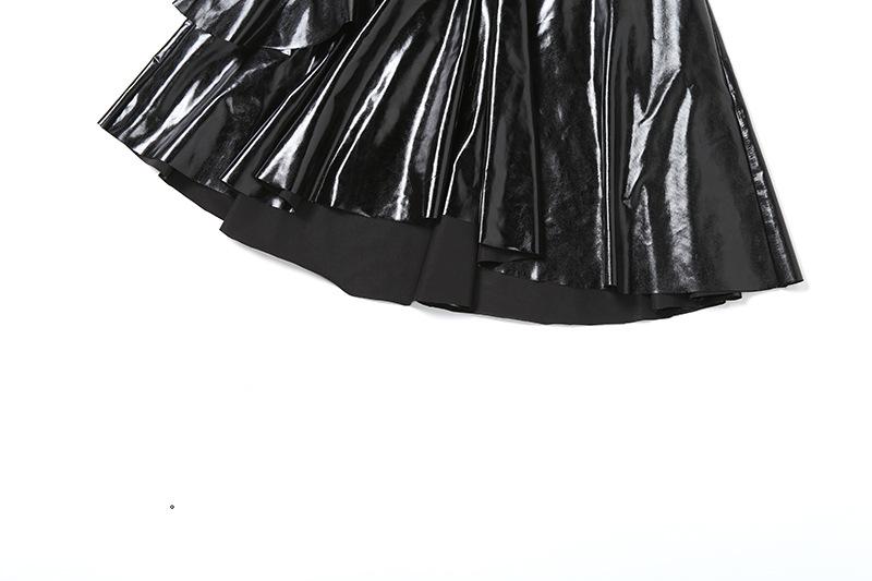 Halter PU leather lace patchwork ruched drawstring mini dress
