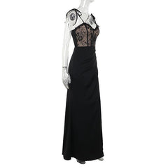Sweetheart neck lace patchwork slit cami maxi dress
