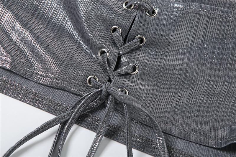 Hoodie metallic backless lace up crop top