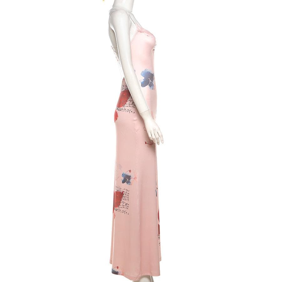 Butterfly embroidery print cami maxi dress