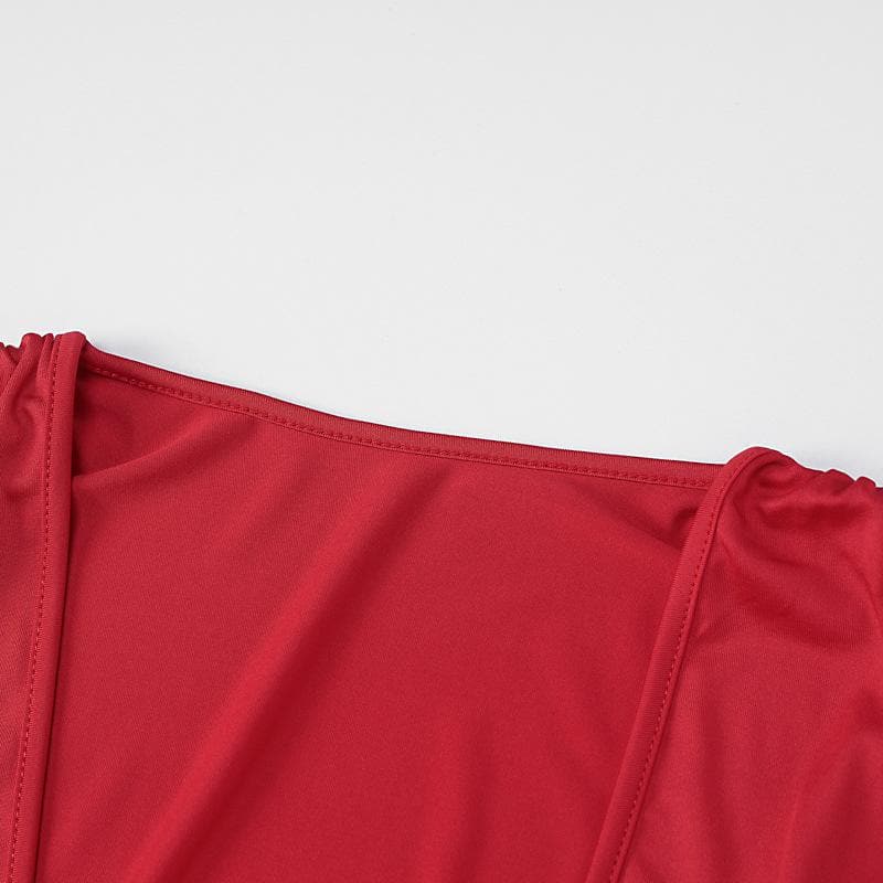 Deep V neck ruched solid mini dress  | red tango dress