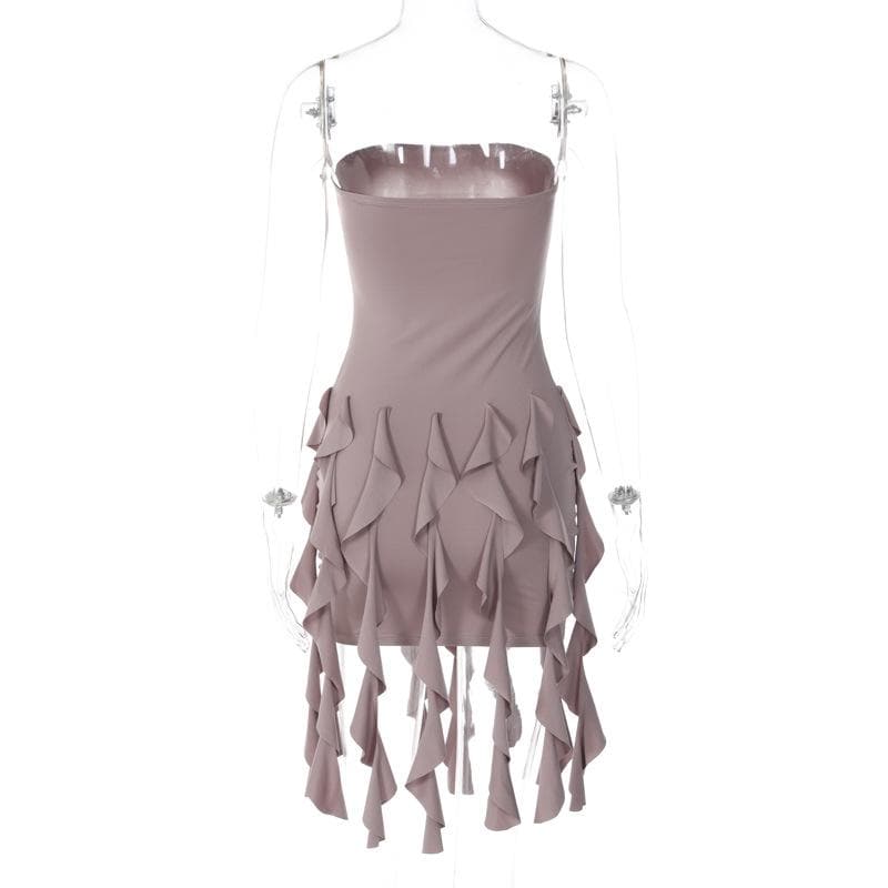 Ruffle backless sleeveless solid tube mini dress  | red tango dress