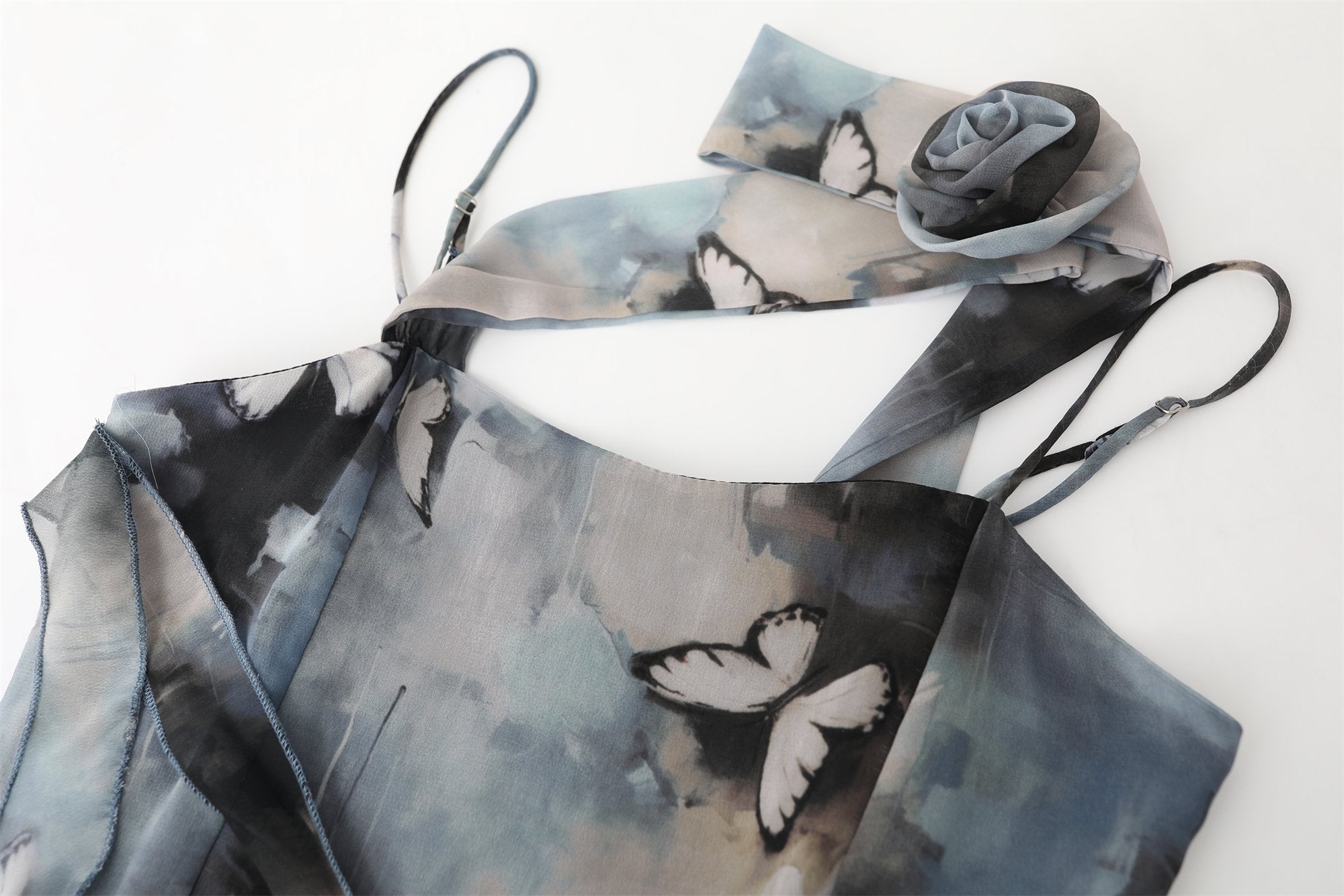 Butterfly print chiffon cami mini dress