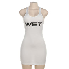 U neck “WETâ€?print sleeveless tank mini dress