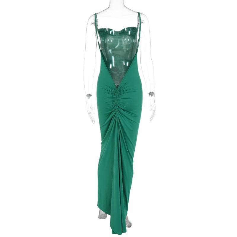 Ruched solid backless cowl neck cami maxi dress  | red tango dress